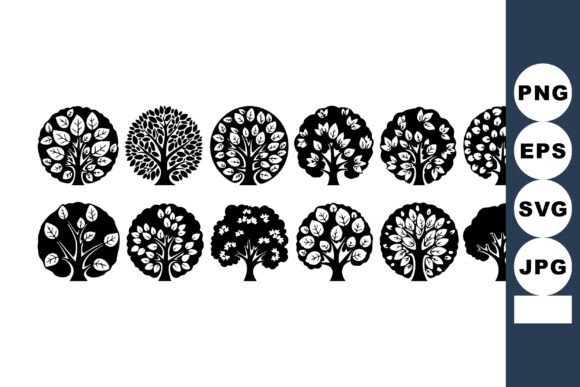 Black and White Decorative Round Tree Ic for Modern Branding