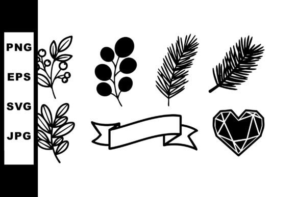 Black Botanical Graphics for Minimalist Crafting
