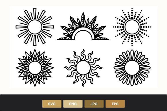 Decorative Black and White Sun Icons Set Graphics