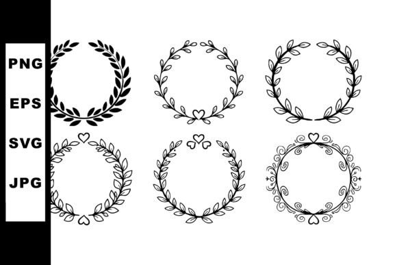 Decorative Hand Drawn Wreaths with Heart Graphics