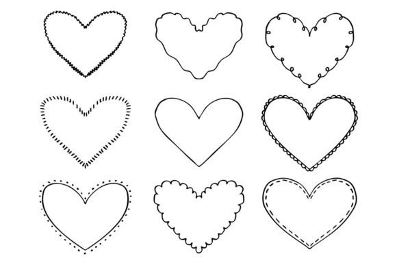 Decorative Heart Set Doodle Line Art Graphics