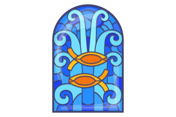 Decorative Stained Glass in Marine Style Graphics